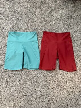Pair of 2 Old Navy High-Waist Biker Shorts in Seafoam and burnt sienna